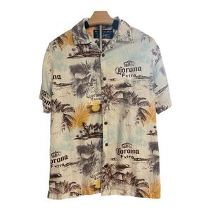 Men's Hawaiian Corona Newport Blue Button Front with Palm Print Sz Small